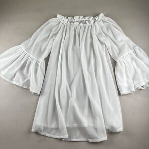 Women's Top Mini Dress Long Flutter Tiered Sleeve Small Feminine Boho Whimsical